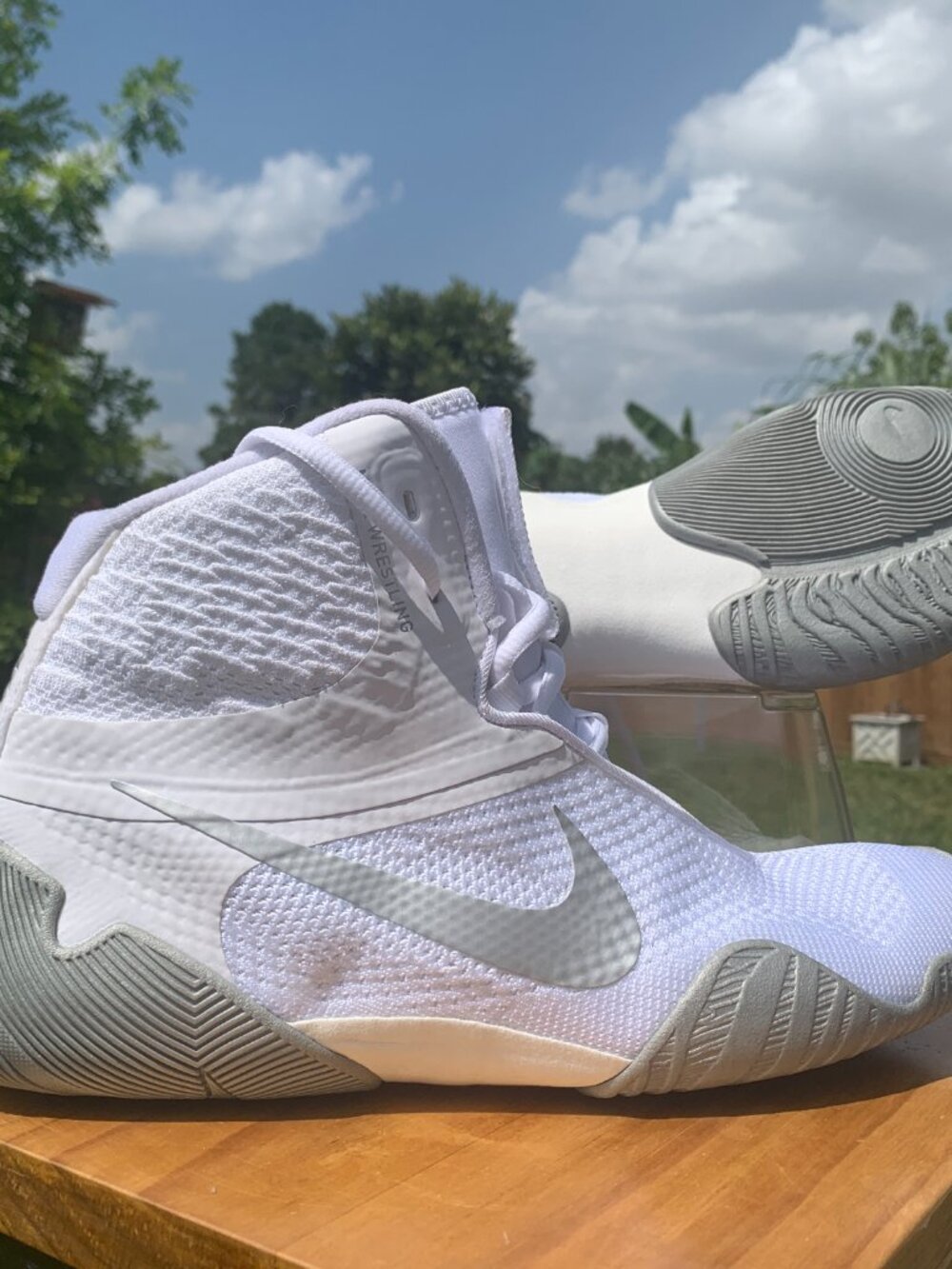 Nike Tawa Flyknit Wrestling Shoes White Silver Size 12 Men's NEW (CI2952-100)